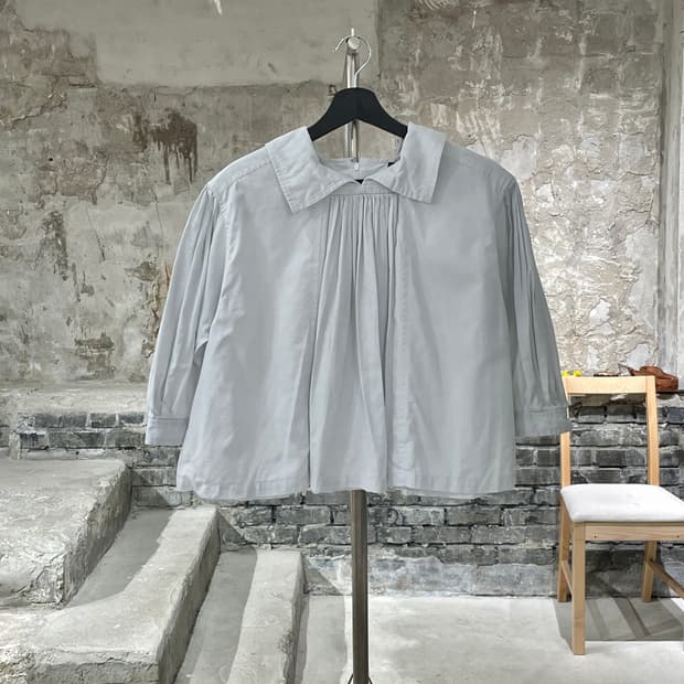 꼼데가르송 꼬르소꼬모 화이트 개더 3/4 슬리브 코튼 블라우스