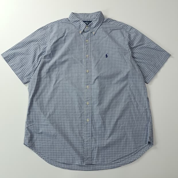 CK829 XL 폴로 00s 네이비블루 마이크로 타탄체크 반팔 셔츠 남