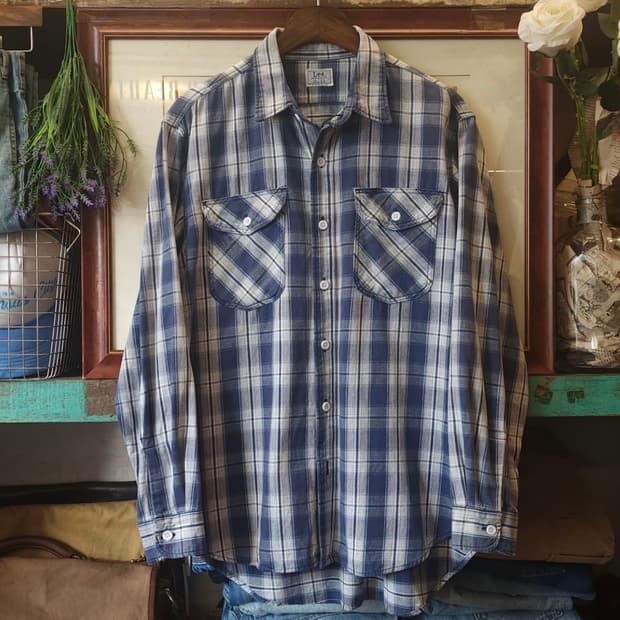 90s lee 빈티지 플란넬 체크셔츠 블루 m