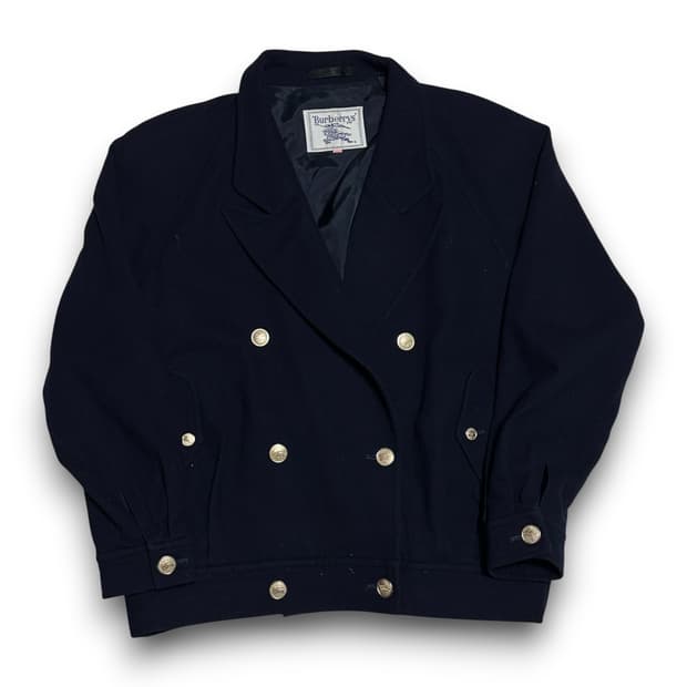 55(S) Burberry 여성 네이비 블루 울 더블 금장 버튼 자켓