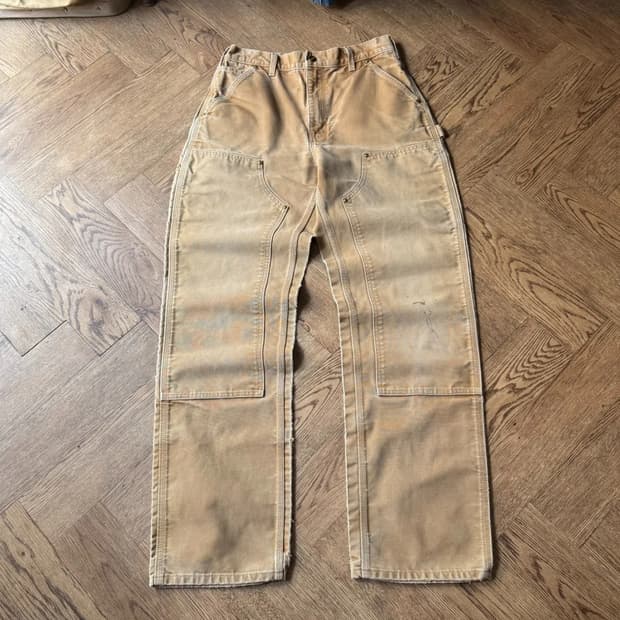 [32]칼하트 Made in USA 빈티지 페이딩 브라운 더블니 워크팬츠