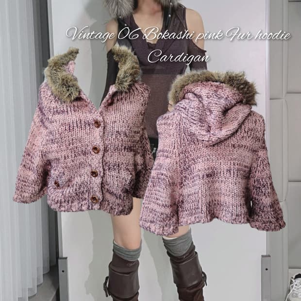 Vintage 06 Bokashi pink Fur hoodie Cardi