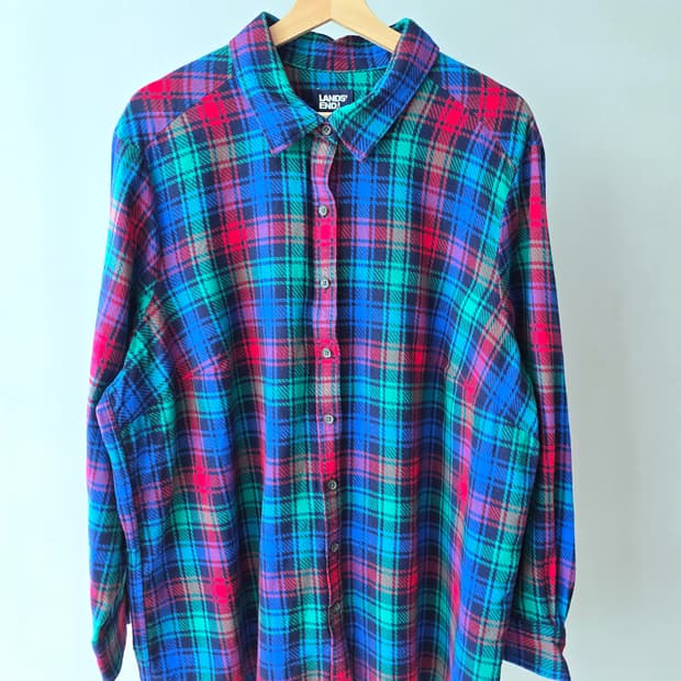 LANDS' END 오버핏 플란넬 체크 셔츠