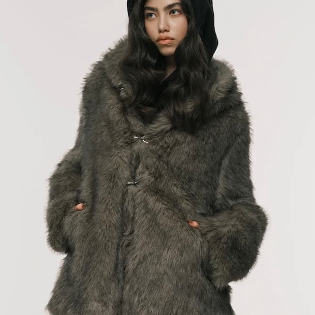 NYXX HOODED FUR COAT KHAKI