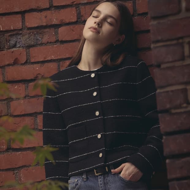 틸아이다이 Collarless moa tweed jacket_Black