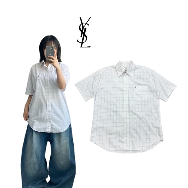 입생로랑 YSL로고 체크 반팔 셔츠