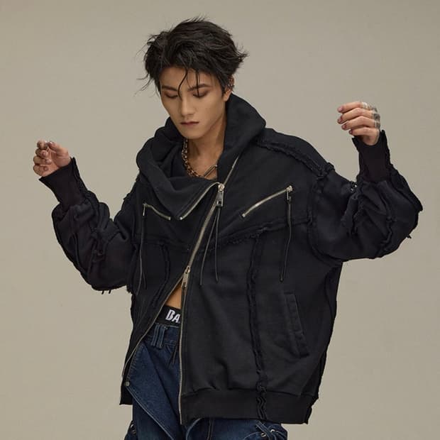 비엑세스 사선 절개 후드집업