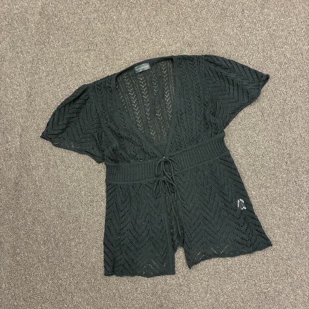 L)Japanese vintage 여성 펀칭 디자인 반팔 가디건