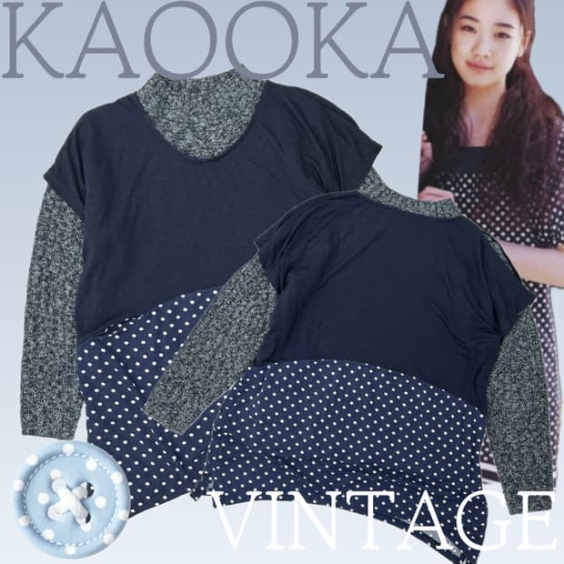 💙하구미의 도트 코디세트💙 레이어드 그런지 러블리 에스닉 일본빈티지