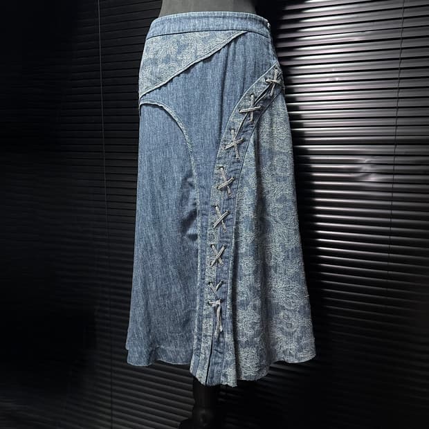 BLU:ANPEPE 일본 플라워 꽃 끈 웨스턴 에스닉 데님 치마 29