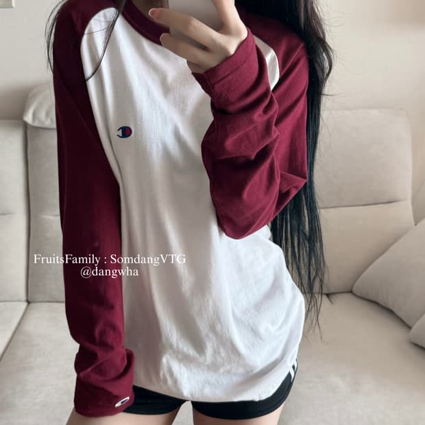 챔피온 일본 버건디 화이트 나그랑 긴팔