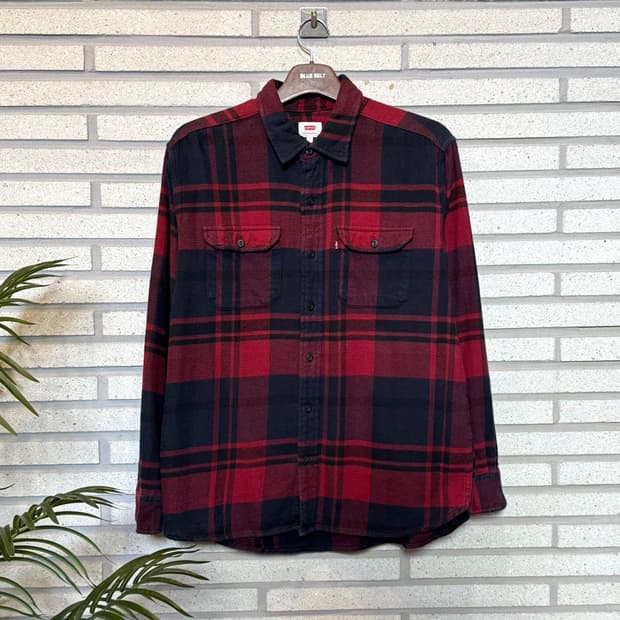 리바이스 플란넬 버팔로 체크 워크셔츠 와이드패턴 디테일 레드