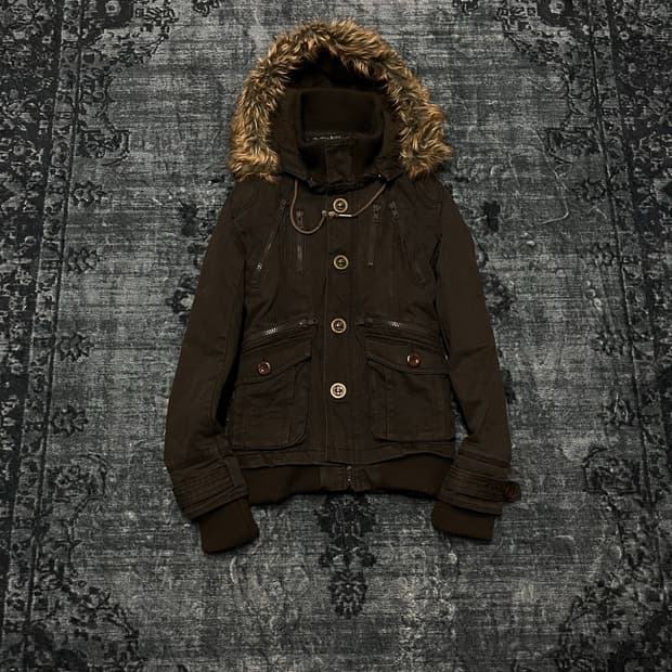 In the attic y2k military fur hood jacke