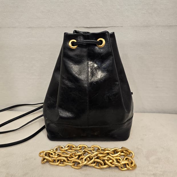 쓰리노크스 블랙 가죽 백팩 버킷백 + 체인