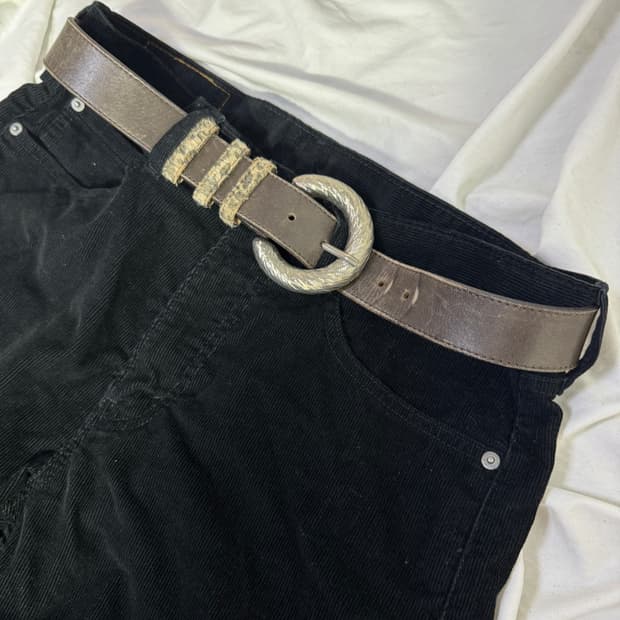 빈치지 송치 애니멀 패턴 벨트루프 웨스턴 벨트