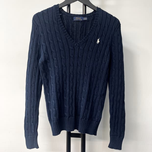 폴로 랄프 로렌 브이넥 네이비 케이블 니트