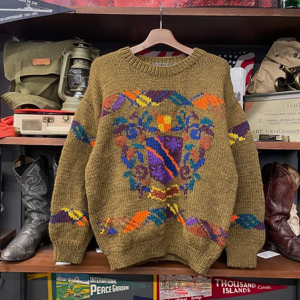 90s 빈티지 오리지널 패턴 코위찬 헤비 울 니트 스웨터