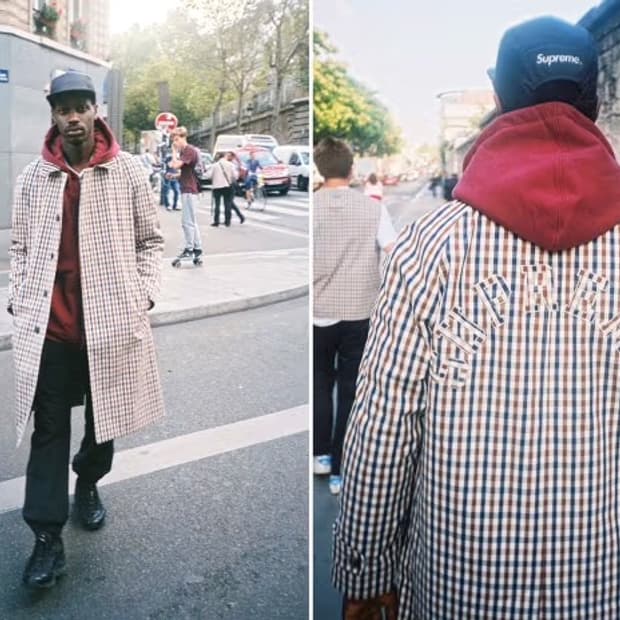 슈프림 x 아쿠아스큐텀 깅엄 체크 맥코트