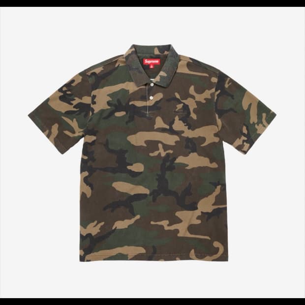 [L] 슈프림 워시드 카모 폴로 우드랜드 카모 - 25SS