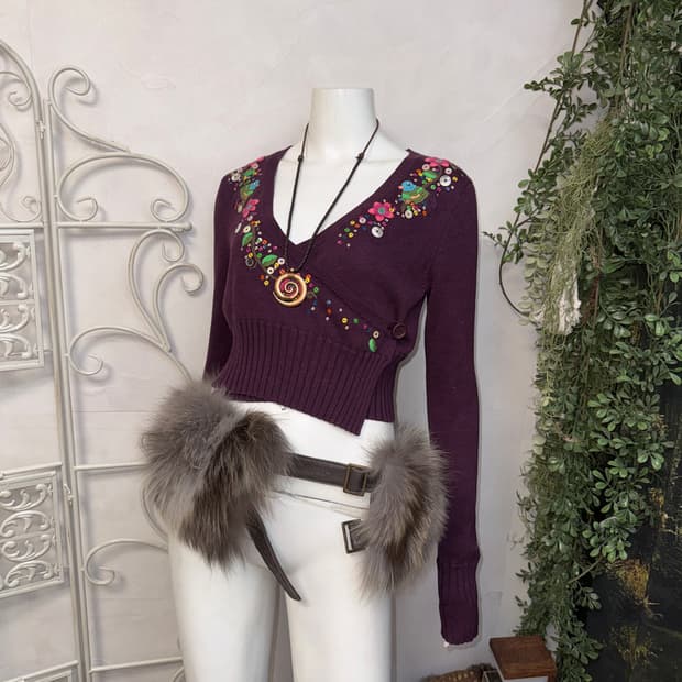 DKNY deep purple fairy beads wrap 가디건