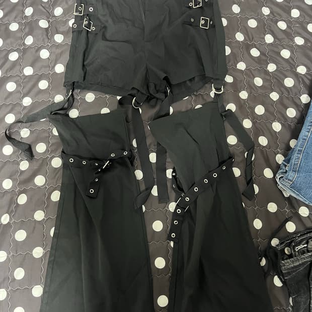 버클 스트랩 고스 펑크 블랙 레그워머 팬츠 반바지