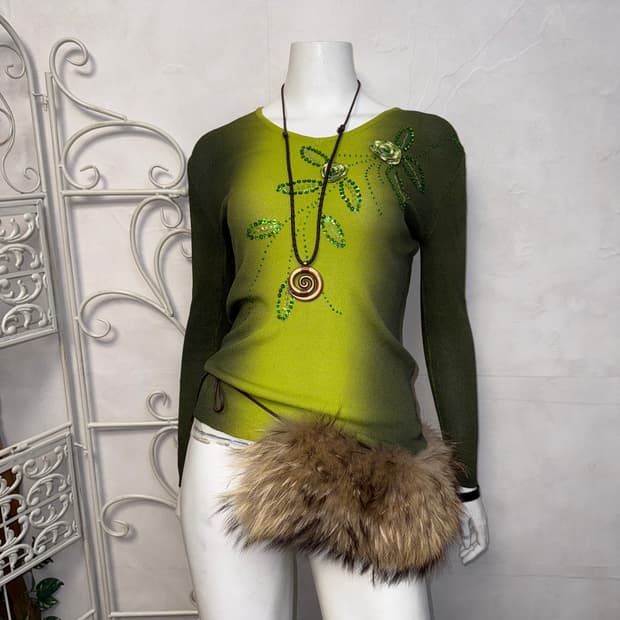 Green gradient fairy flower beads knit