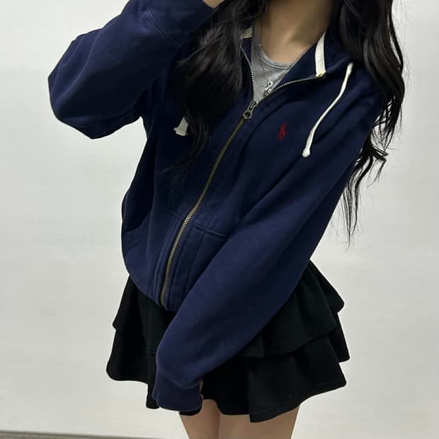폴로 랄프로렌 신형 라벨 네이비 써멀 스웻 후드집업 희귀져지(M)