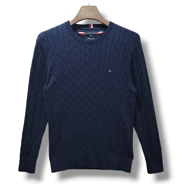 [M] 타미힐피거 네이비 오가닉코튼 케이블 니트