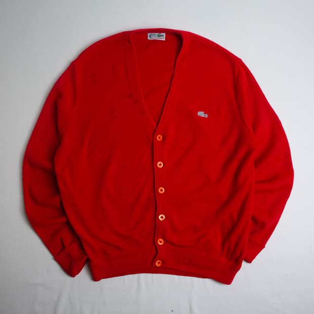 70s Chemise 라코스테 아크릴 가디건 레드