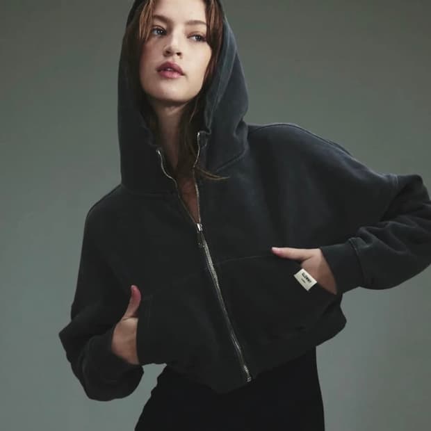 글로니 클래식 워시드 후드집업 크롭 차콜컬러