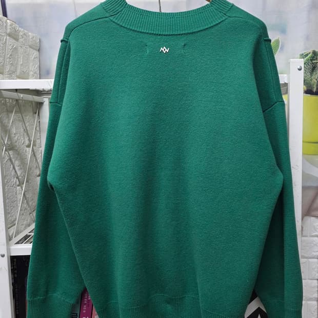 지제로 송지오 남성니트 M 세미오버핏 더블립 브이넥 그린니트 MM17