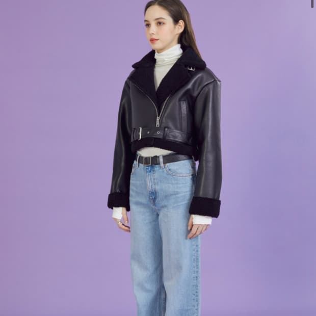 콜릿 벨트 크롭 무스탕 플리스 자켓