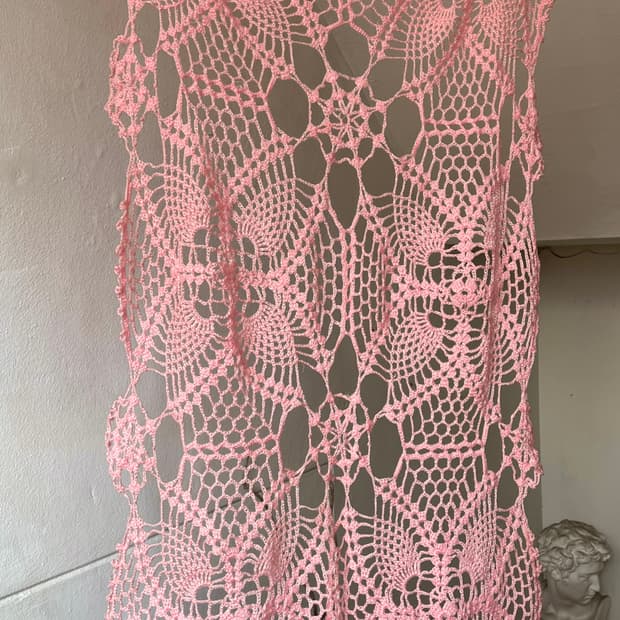 빈티지 크로세 뜨개 딸기우유 핑크 패브릭