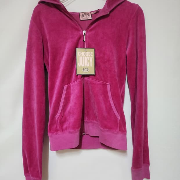 쥬시꾸뛰르 y2k 핫핑크 벨벳 후드집업