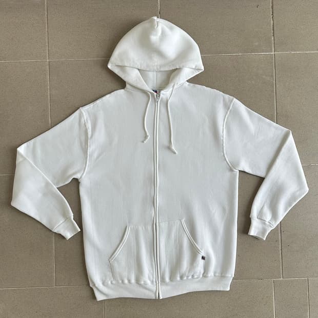 80s 빈티지 러셀 후드집업 화이트 XL USA
