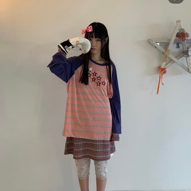 [F.E.E.S] rainbow raglan t-shirt (pink)