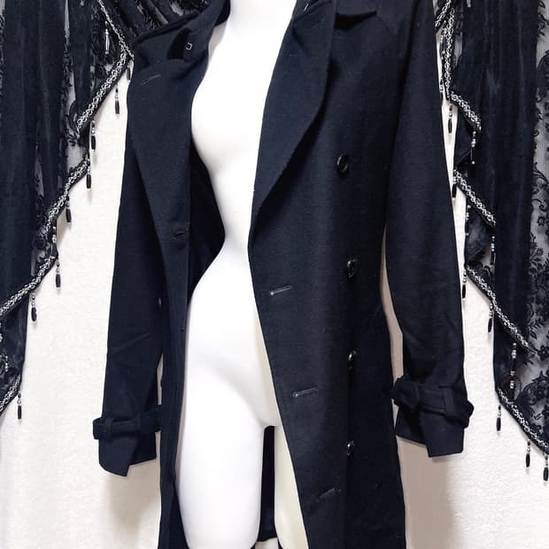 블랙 견장 버튼 롱코트 자켓 고스펑크 갸루 고딕 베이직 다크 핀터