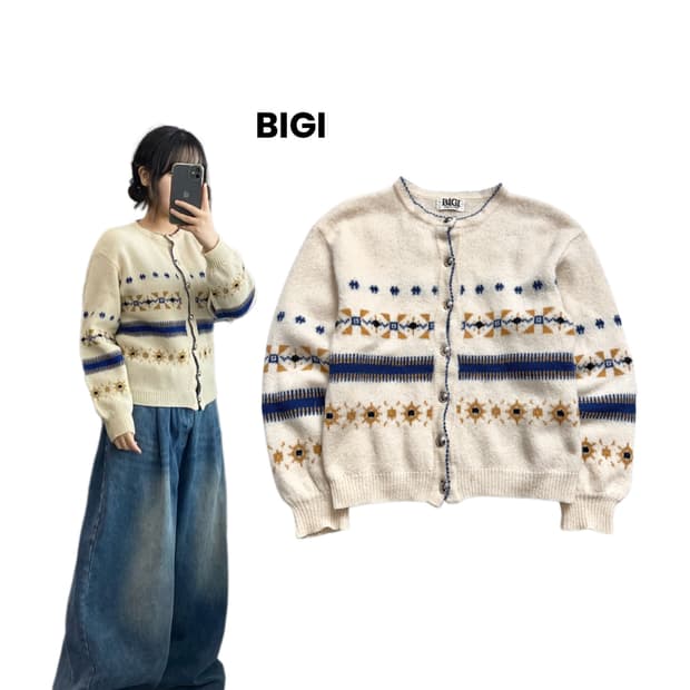 BIGI 비기 제팬 에스닉 니트 가디건