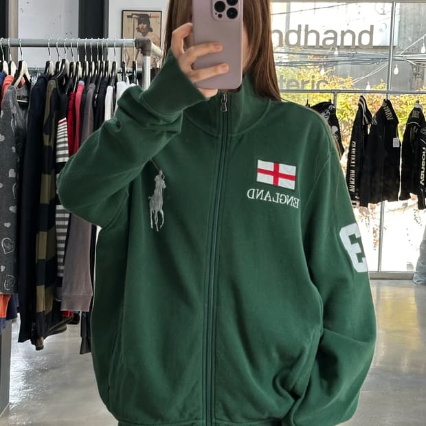 폴로 랄프로렌90s 잉글랜드 빅포니 넘버링 져지집업 그린