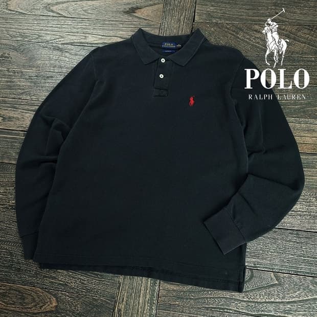 [폴로 랄프로렌] 포니 로고 자수 긴팔 카라티 블랙 M19496