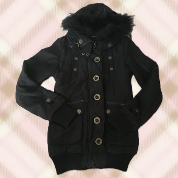 불랙 퍼 후드 야상 점퍼 자켓 갸루 오네 와투케 펑크 빈티지