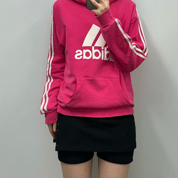 아디다스 빅로고 사이드라인 핑크 후드티