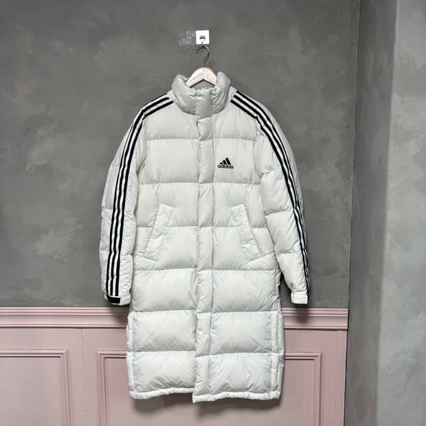 아디다스 삼선 덕다운 롱패딩 화이트