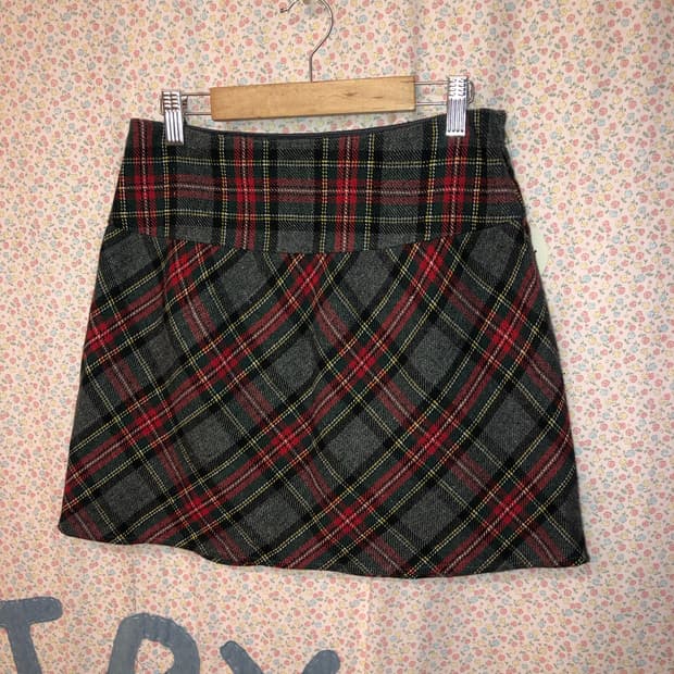 check wool mini skirt
