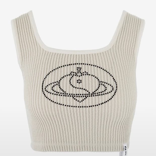 플라즈마스페어 크롭 니트 슬리브리스 베이지