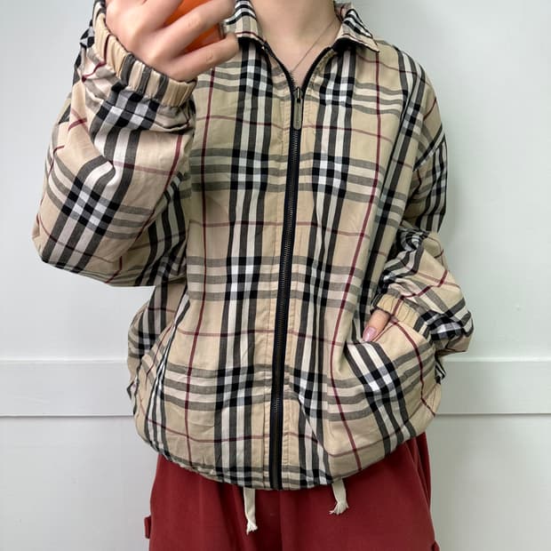 100 버버리 노바체크 리버시블 블루종 자켓