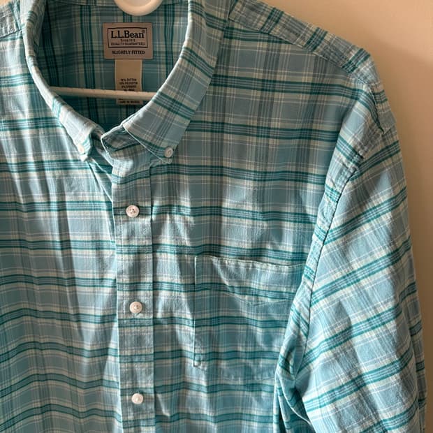 엘엘빈 LLBEAN 하늘색 체크 긴팔 셔츠