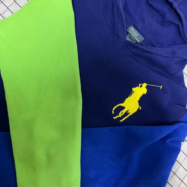 폴로 빅포니 컬러블록 배색 후드티