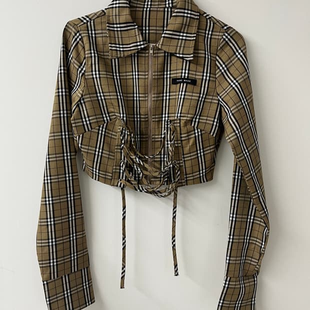 코르셋 크롭 체크셔츠