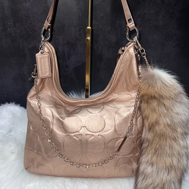 Rare Coach Rose Gold Signature Glam Hobo